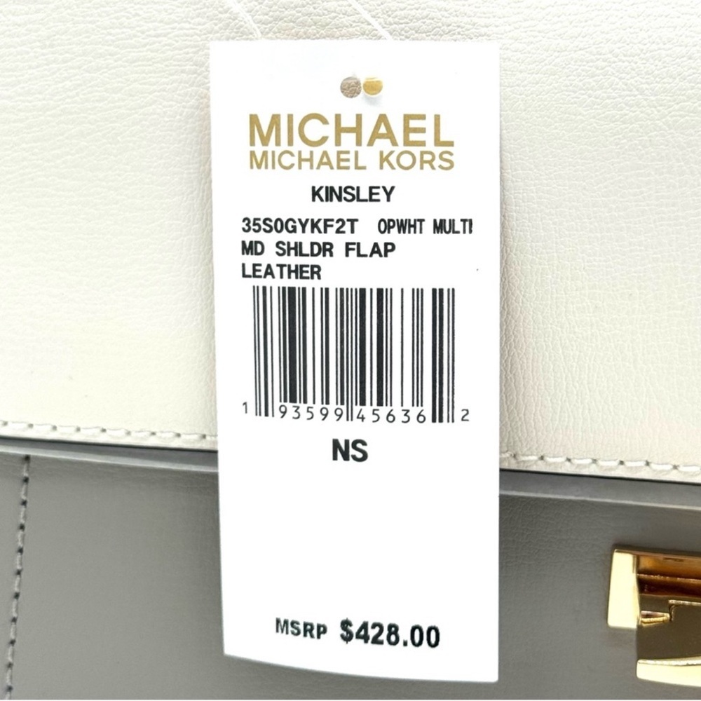 Michael Kors Kinsley Medium Shoulder Flap Crossbody Bag Optic White Multi - Picture 9 of 9